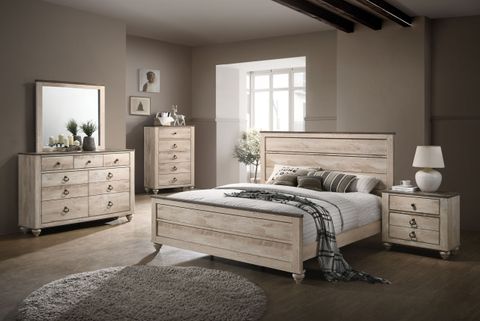 Roundhill Furniture Imerland Contemporary White Wash Finish Bedroom Set, King Bed, Dresser ... throughout Rustic Elegance Bringing an Engraf Wood Coffee Table Set Home